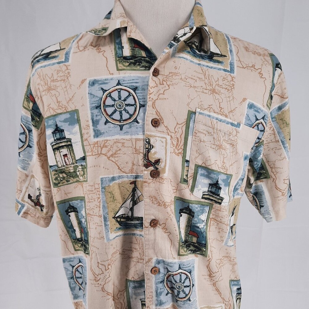 Earthbound Sailing Camp Shirt Men's M Short Sleeve Button Up